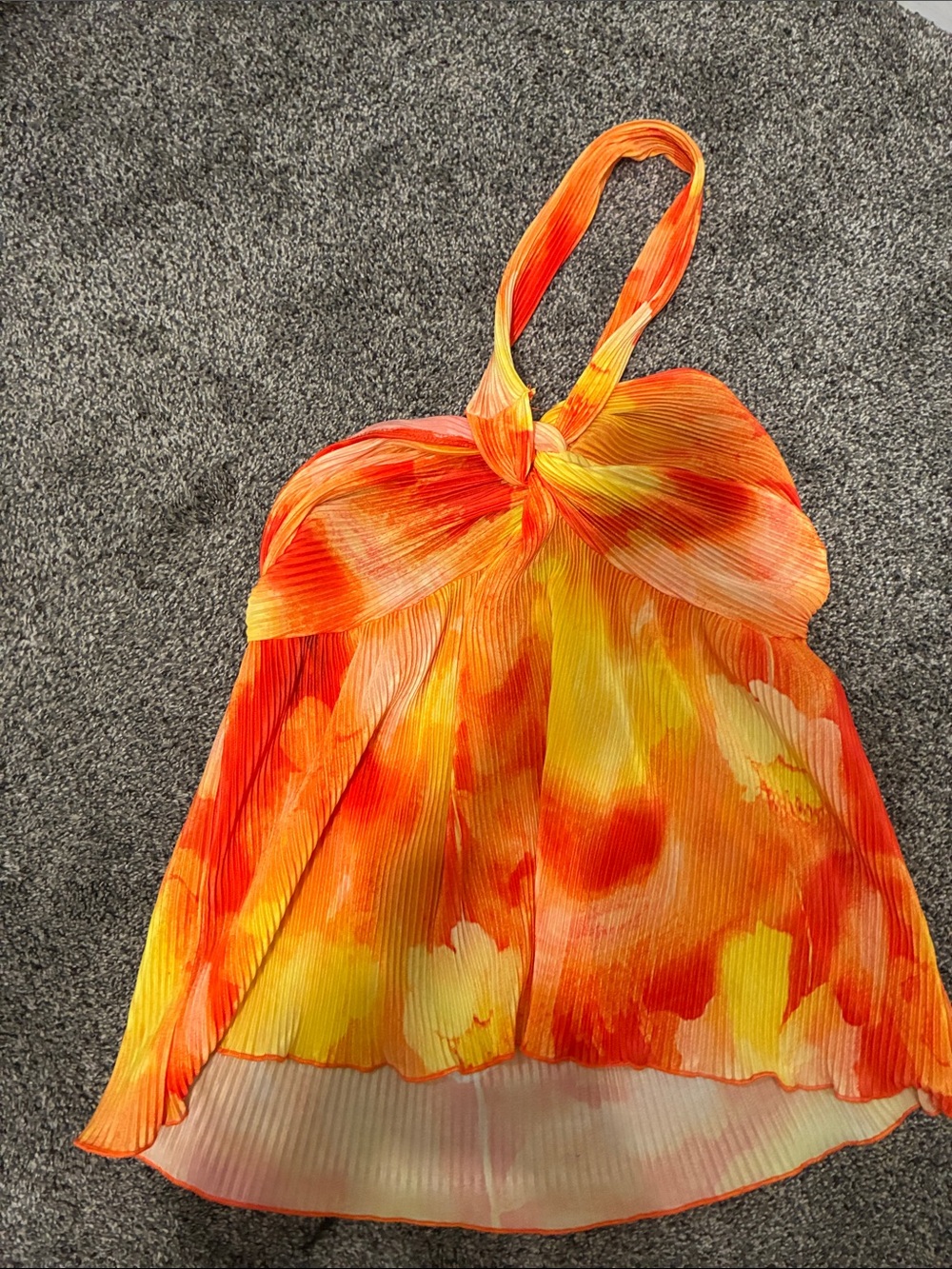 Urban Outfitters Orange & Yellow Pleated Halter Camisole